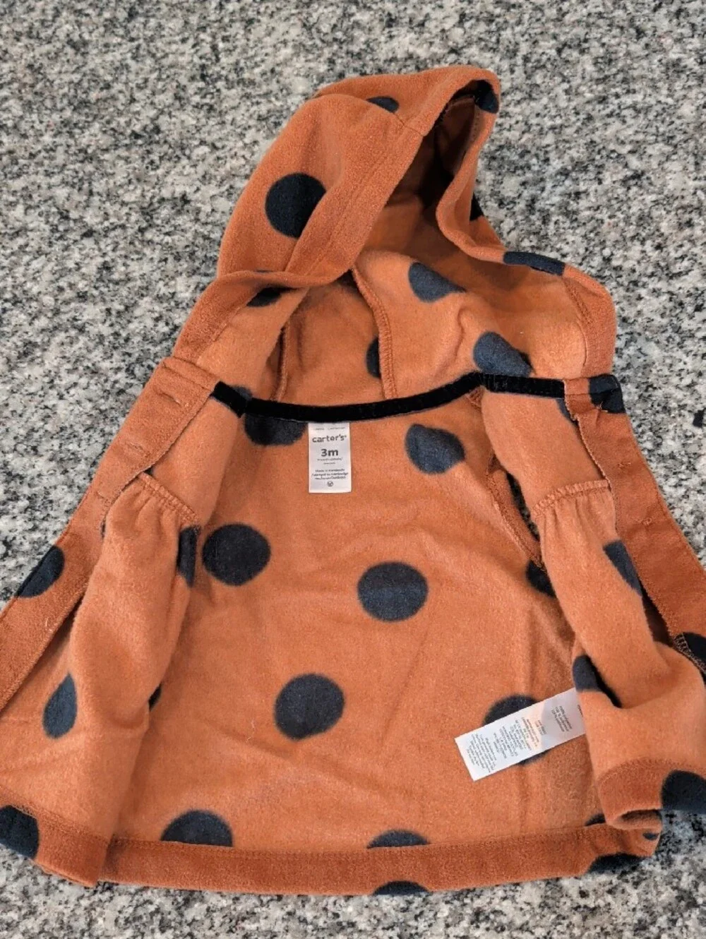 Carter's Black and Rust Orange Polka Dot Hooded Vest